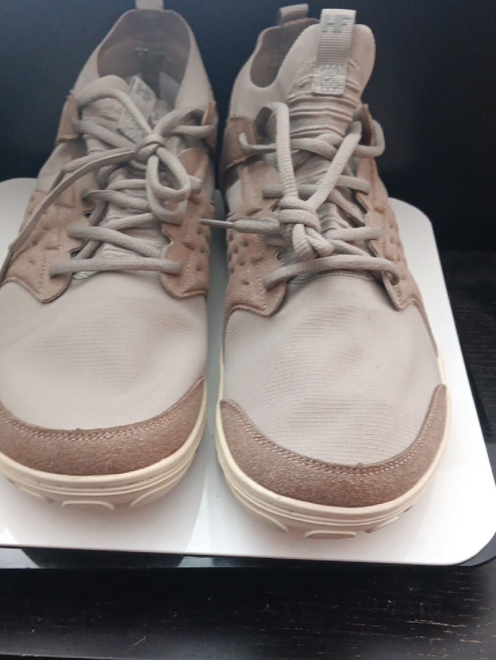 Light Taupe Men's Lace-Up Sneakers with Suede Trim